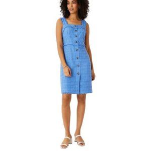 Ann Taylor Tweed Faux Button Sheath Dress Blue 6 preppy french classic fall